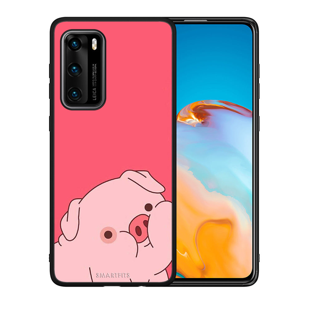 Θήκη Αγίου Βαλεντίνου Huawei P40 Pig Love 1 από τη Smartfits με σχέδιο στο πίσω μέρος και μαύρο περίβλημα | Huawei P40 Pig Love 1 case with colorful back and black bezels