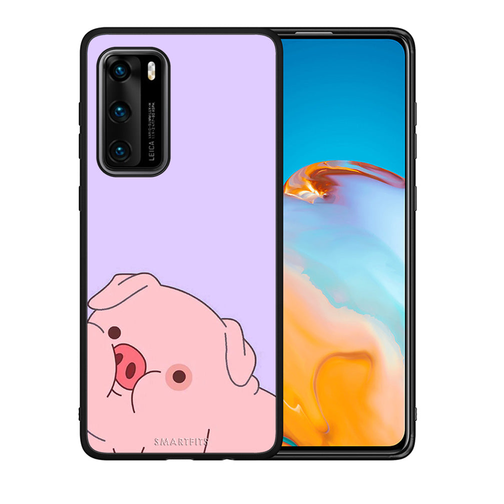 Θήκη Αγίου Βαλεντίνου Huawei P40 Pig Love 2 από τη Smartfits με σχέδιο στο πίσω μέρος και μαύρο περίβλημα | Huawei P40 Pig Love 2 case with colorful back and black bezels