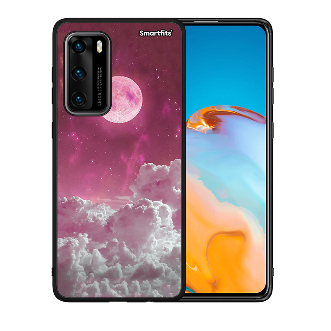 Θήκη Huawei P40 Pink Moon από τη Smartfits με σχέδιο στο πίσω μέρος και μαύρο περίβλημα | Huawei P40 Pink Moon case with colorful back and black bezels