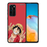 Thumbnail for Θήκη Huawei P40 Pirate Luffy από τη Smartfits με σχέδιο στο πίσω μέρος και μαύρο περίβλημα | Huawei P40 Pirate Luffy case with colorful back and black bezels