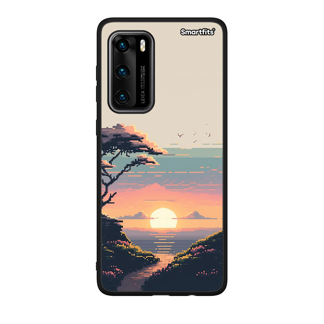 Huawei P40 Pixel Sunset Θήκη από τη Smartfits με σχέδιο στο πίσω μέρος και μαύρο περίβλημα | Smartphone case with colorful back and black bezels by Smartfits