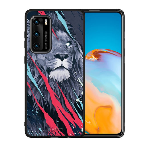 Θήκη Huawei P40 Lion Designer PopArt από τη Smartfits με σχέδιο στο πίσω μέρος και μαύρο περίβλημα | Huawei P40 Lion Designer PopArt case with colorful back and black bezels