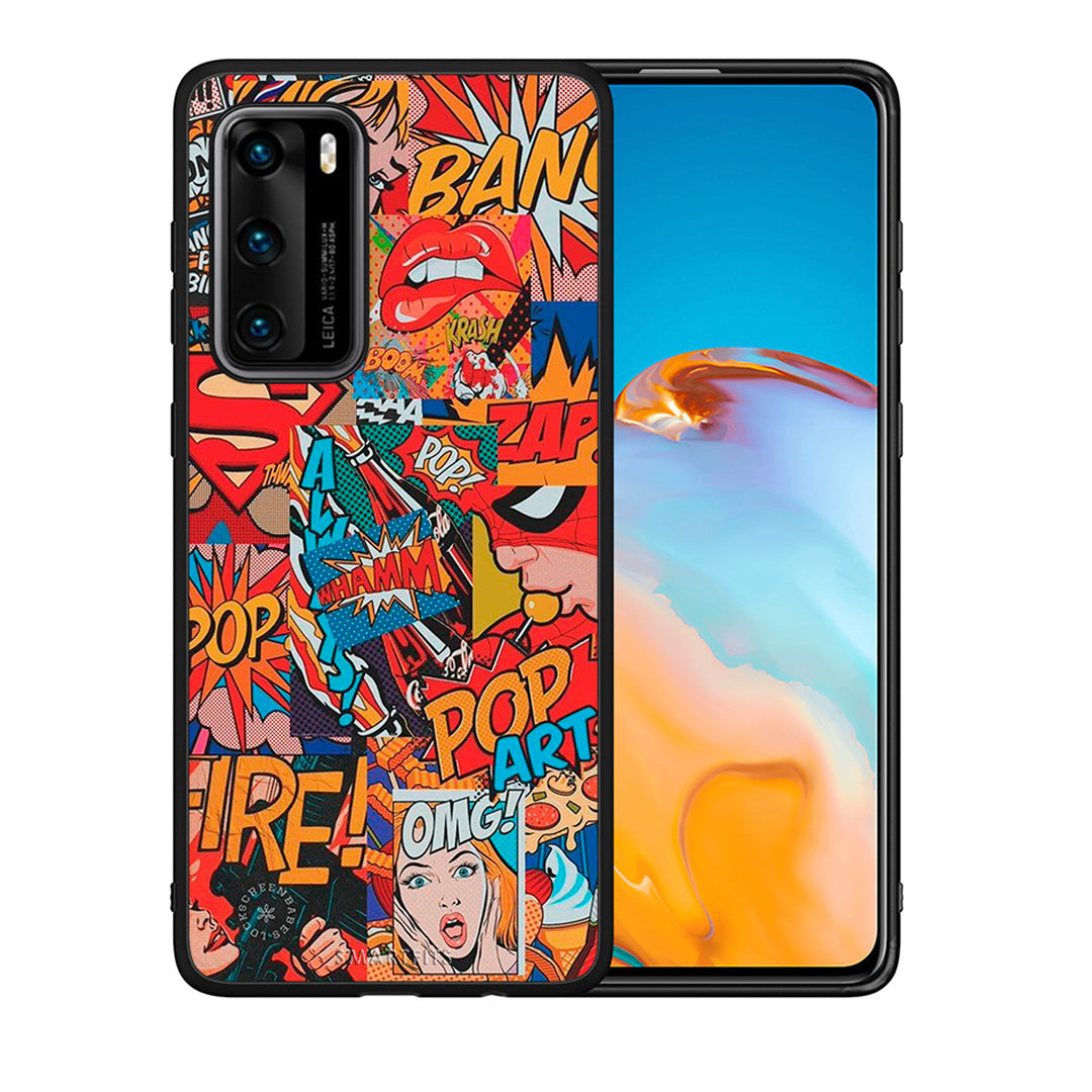 Θήκη Huawei P40 PopArt OMG από τη Smartfits με σχέδιο στο πίσω μέρος και μαύρο περίβλημα | Huawei P40 PopArt OMG case with colorful back and black bezels