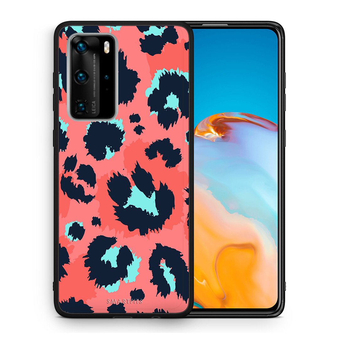 Θήκη Huawei P40 Pro Pink Leopard Animal από τη Smartfits με σχέδιο στο πίσω μέρος και μαύρο περίβλημα | Huawei P40 Pro Pink Leopard Animal case with colorful back and black bezels