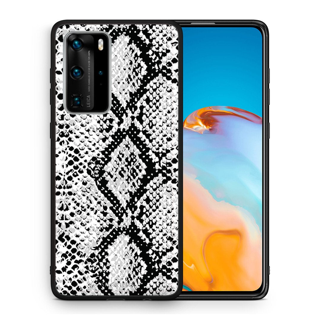 Θήκη Huawei P40 Pro White Snake Animal από τη Smartfits με σχέδιο στο πίσω μέρος και μαύρο περίβλημα | Huawei P40 Pro White Snake Animal case with colorful back and black bezels