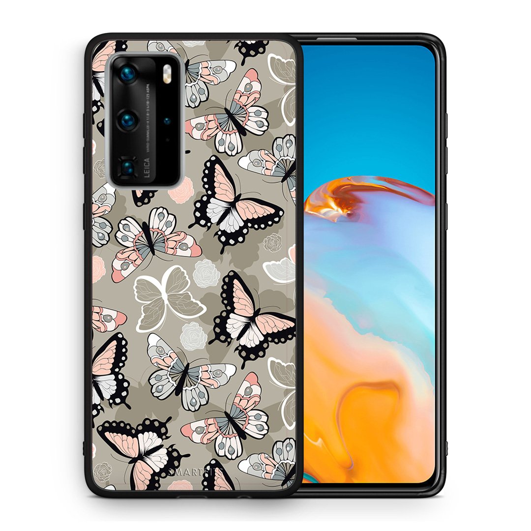 Θήκη Huawei P40 Pro Butterflies Boho από τη Smartfits με σχέδιο στο πίσω μέρος και μαύρο περίβλημα | Huawei P40 Pro Butterflies Boho case with colorful back and black bezels