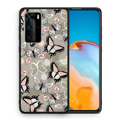 Θήκη Huawei P40 Pro Butterflies Boho από τη Smartfits με σχέδιο στο πίσω μέρος και μαύρο περίβλημα | Huawei P40 Pro Butterflies Boho case with colorful back and black bezels