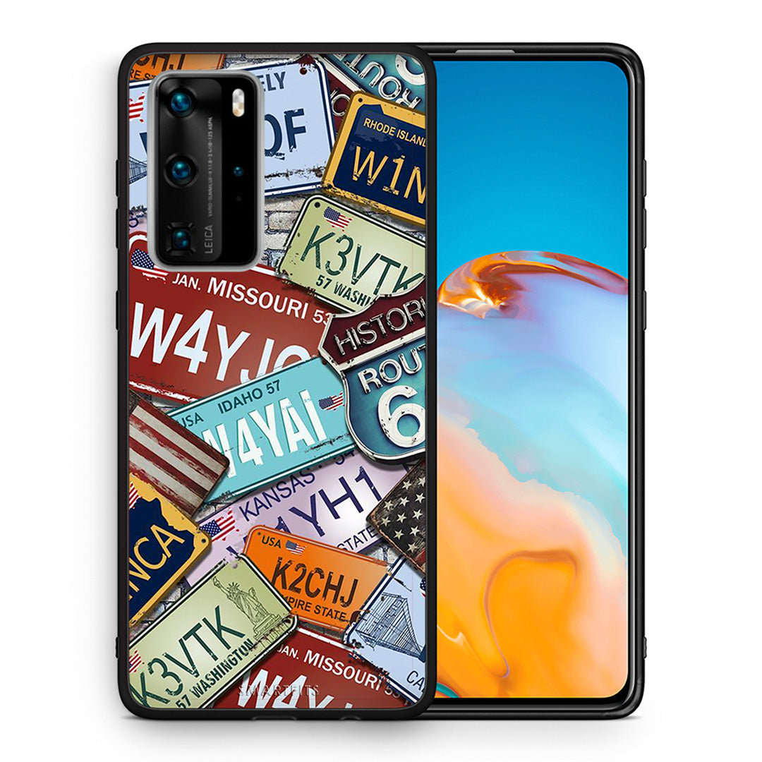 Θήκη Huawei P40 Pro Car Plates από τη Smartfits με σχέδιο στο πίσω μέρος και μαύρο περίβλημα | Huawei P40 Pro Car Plates case with colorful back and black bezels