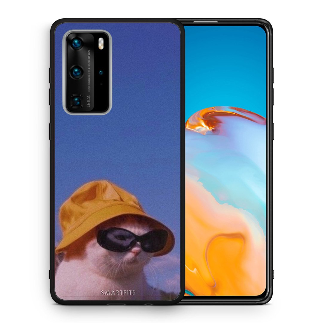Θήκη Huawei P40 Pro Cat Diva από τη Smartfits με σχέδιο στο πίσω μέρος και μαύρο περίβλημα | Huawei P40 Pro Cat Diva case with colorful back and black bezels