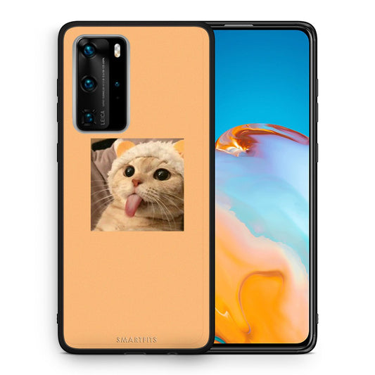 Θήκη Huawei P40 Pro Cat Tongue από τη Smartfits με σχέδιο στο πίσω μέρος και μαύρο περίβλημα | Huawei P40 Pro Cat Tongue case with colorful back and black bezels
