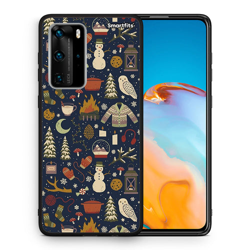 Θήκη Huawei P40 Pro Christmas Elements από τη Smartfits με σχέδιο στο πίσω μέρος και μαύρο περίβλημα | Huawei P40 Pro Christmas Elements case with colorful back and black bezels