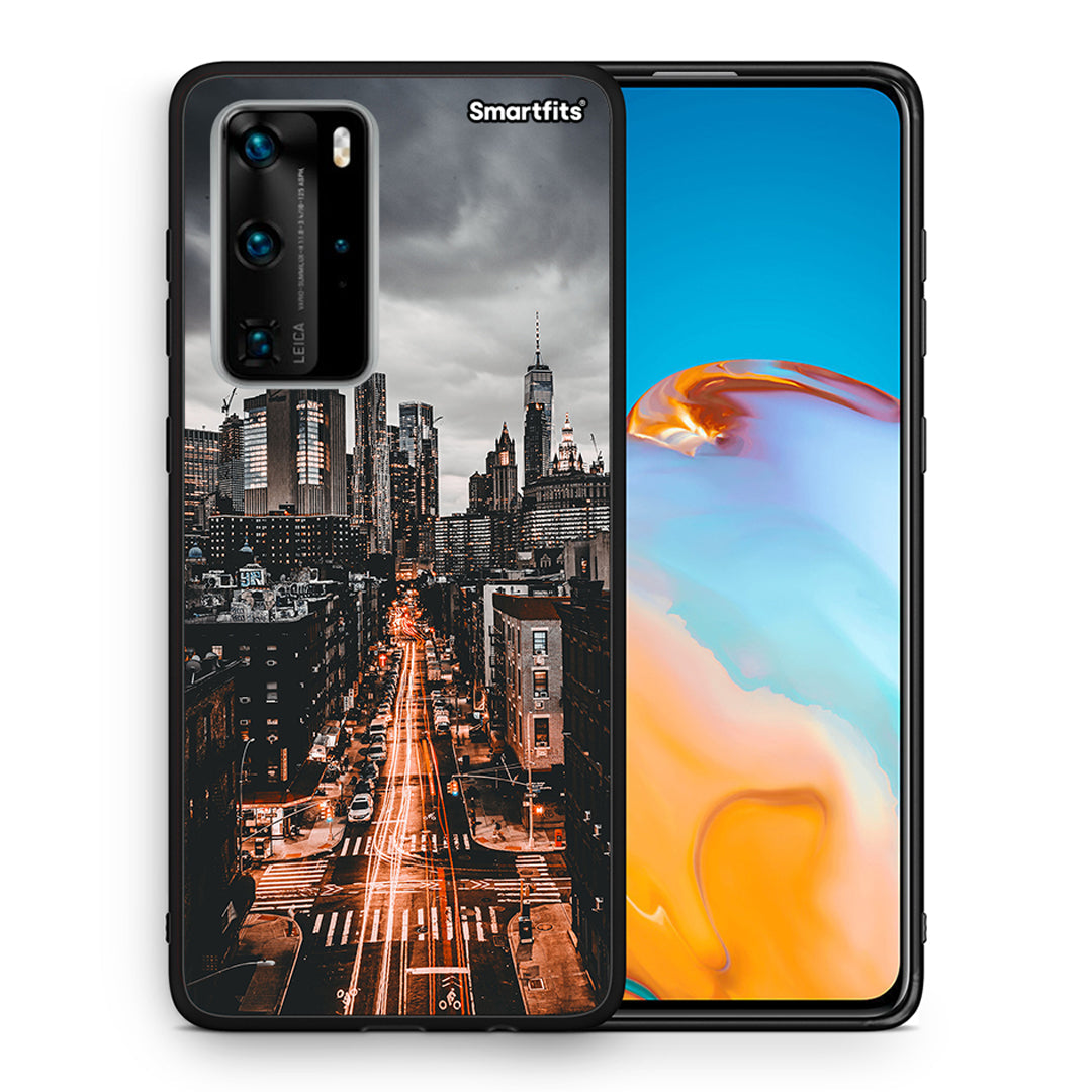Θήκη Huawei P40 Pro City Lights από τη Smartfits με σχέδιο στο πίσω μέρος και μαύρο περίβλημα | Huawei P40 Pro City Lights case with colorful back and black bezels