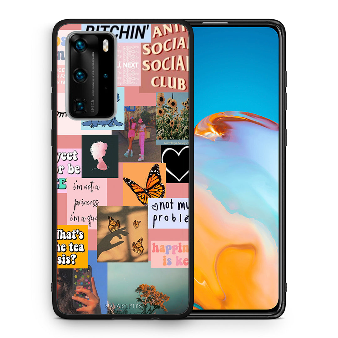 Θήκη Αγίου Βαλεντίνου Huawei P40 Pro Collage Bitchin από τη Smartfits με σχέδιο στο πίσω μέρος και μαύρο περίβλημα | Huawei P40 Pro Collage Bitchin case with colorful back and black bezels