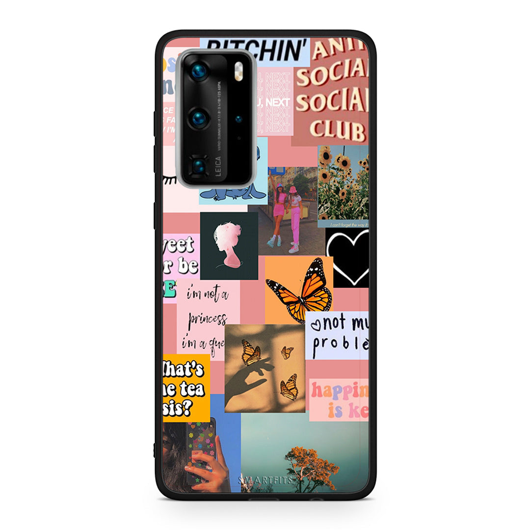 Huawei P40 Pro Collage Bitchin Θήκη Αγίου Βαλεντίνου από τη Smartfits με σχέδιο στο πίσω μέρος και μαύρο περίβλημα | Smartphone case with colorful back and black bezels by Smartfits