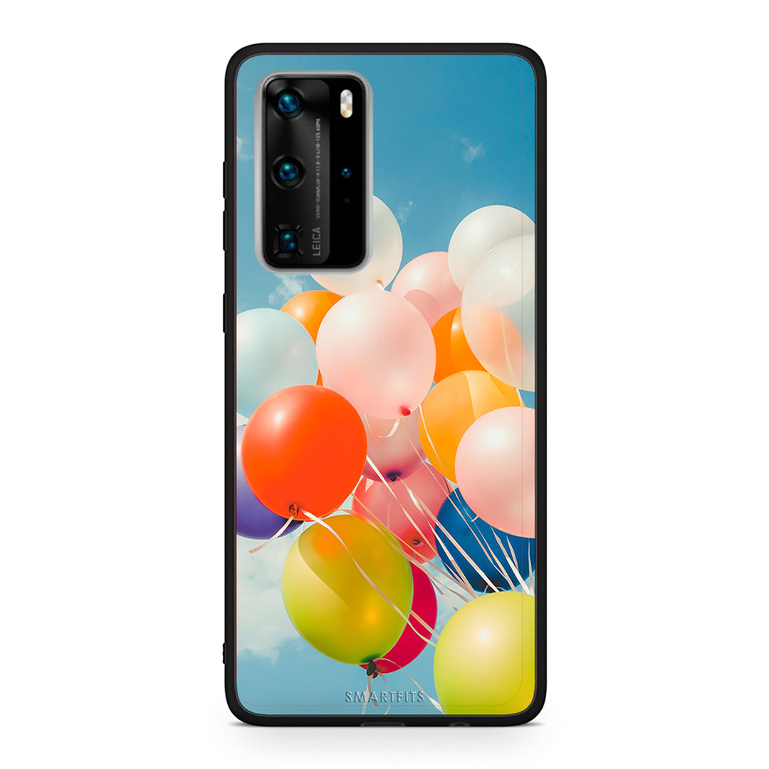 Huawei P40 Pro Colorful Balloons θήκη από τη Smartfits με σχέδιο στο πίσω μέρος και μαύρο περίβλημα | Smartphone case with colorful back and black bezels by Smartfits