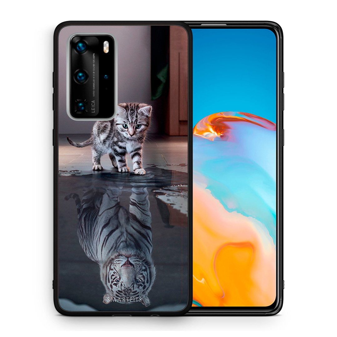 Θήκη Huawei P40 Pro Tiger Cute από τη Smartfits με σχέδιο στο πίσω μέρος και μαύρο περίβλημα | Huawei P40 Pro Tiger Cute case with colorful back and black bezels