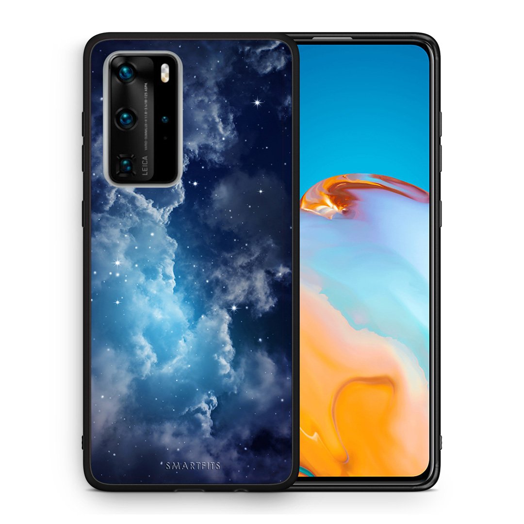 Θήκη Huawei P40 Pro Blue Sky Galaxy από τη Smartfits με σχέδιο στο πίσω μέρος και μαύρο περίβλημα | Huawei P40 Pro Blue Sky Galaxy case with colorful back and black bezels