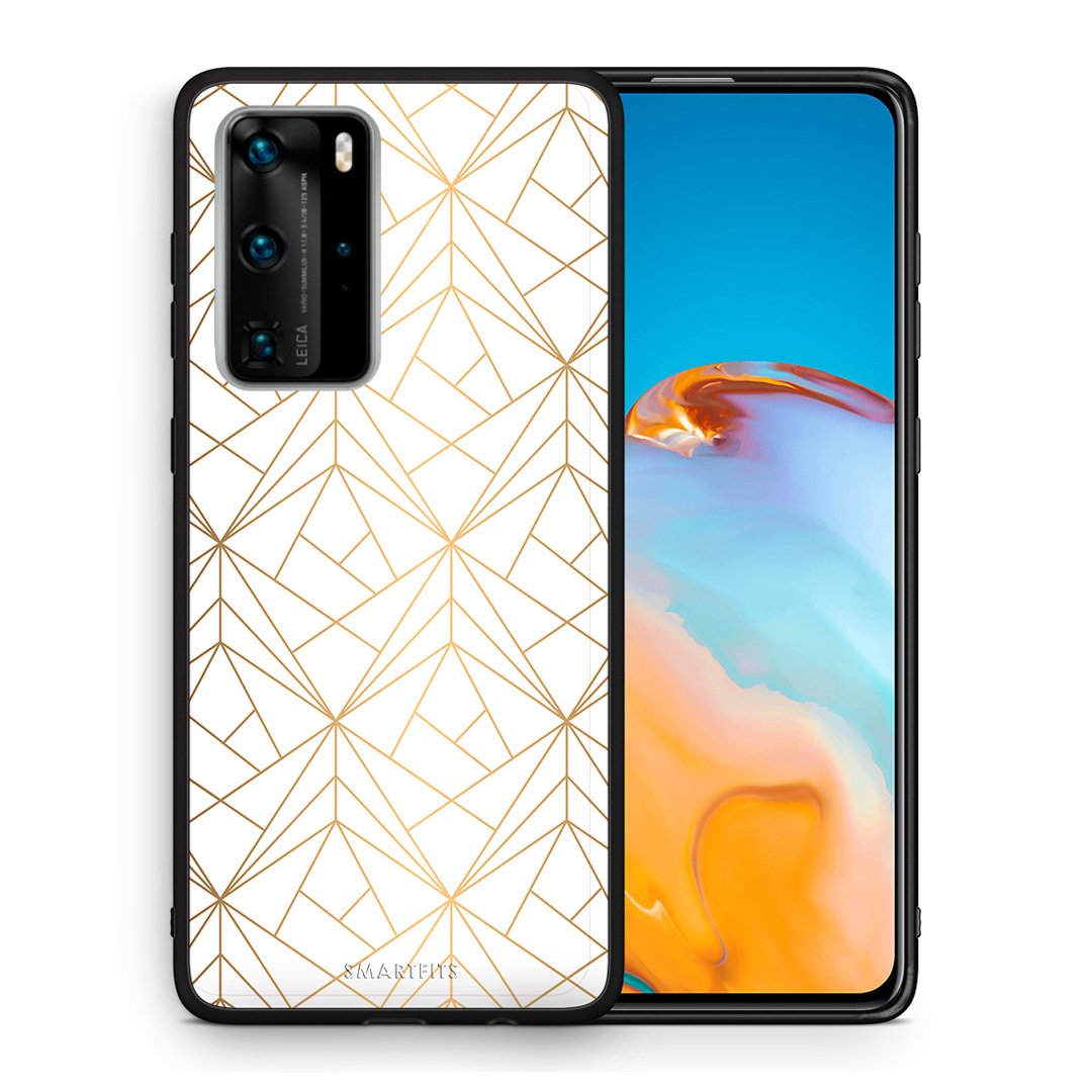 Θήκη Huawei P40 Pro Luxury White Geometric από τη Smartfits με σχέδιο στο πίσω μέρος και μαύρο περίβλημα | Huawei P40 Pro Luxury White Geometric case with colorful back and black bezels