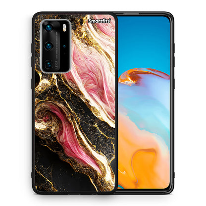 Θήκη Huawei P40 Pro Glamorous Pink Marble από τη Smartfits με σχέδιο στο πίσω μέρος και μαύρο περίβλημα | Huawei P40 Pro Glamorous Pink Marble case with colorful back and black bezels
