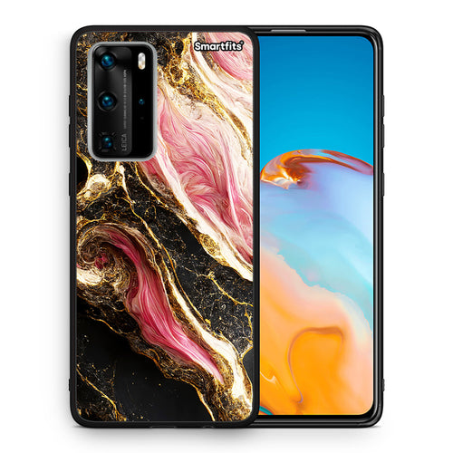 Θήκη Huawei P40 Pro Glamorous Pink Marble από τη Smartfits με σχέδιο στο πίσω μέρος και μαύρο περίβλημα | Huawei P40 Pro Glamorous Pink Marble case with colorful back and black bezels