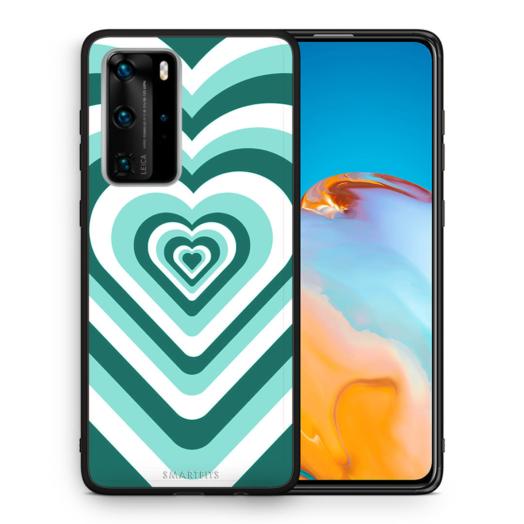 Θήκη Huawei P40 Pro Green Hearts από τη Smartfits με σχέδιο στο πίσω μέρος και μαύρο περίβλημα | Huawei P40 Pro Green Hearts case with colorful back and black bezels