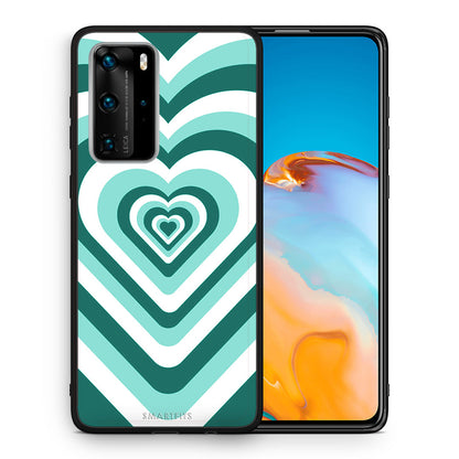 Θήκη Huawei P40 Pro Green Hearts από τη Smartfits με σχέδιο στο πίσω μέρος και μαύρο περίβλημα | Huawei P40 Pro Green Hearts case with colorful back and black bezels