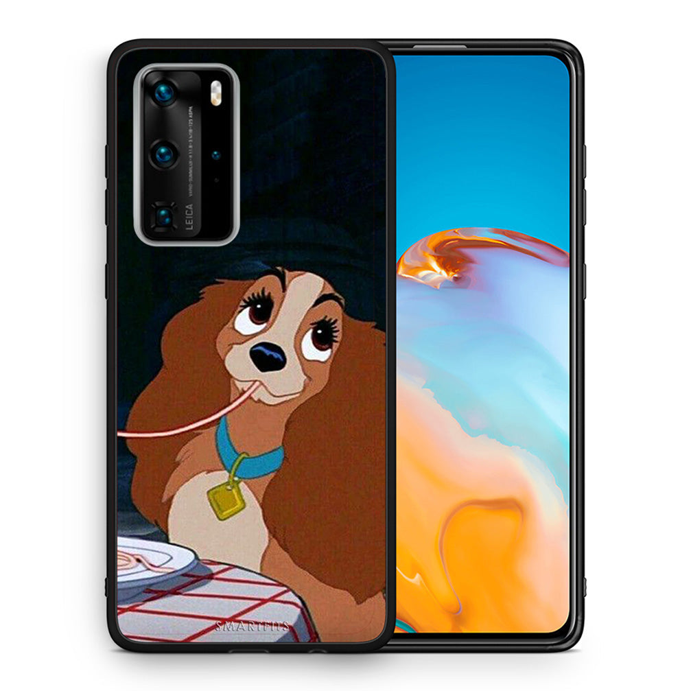 Θήκη Αγίου Βαλεντίνου Huawei P40 Pro Lady And Tramp 2 από τη Smartfits με σχέδιο στο πίσω μέρος και μαύρο περίβλημα | Huawei P40 Pro Lady And Tramp 2 case with colorful back and black bezels