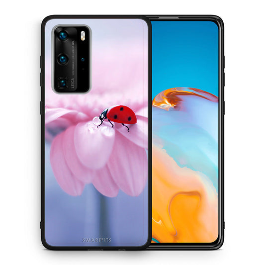 Θήκη Huawei P40 Pro Ladybug Flower από τη Smartfits με σχέδιο στο πίσω μέρος και μαύρο περίβλημα | Huawei P40 Pro Ladybug Flower case with colorful back and black bezels