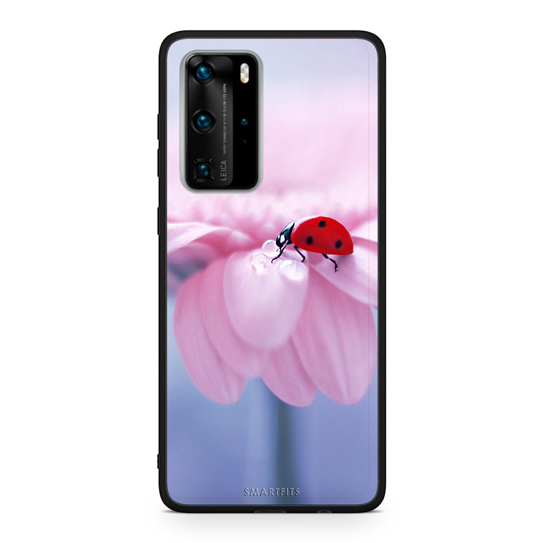 Huawei P40 Pro Ladybug Flower θήκη από τη Smartfits με σχέδιο στο πίσω μέρος και μαύρο περίβλημα | Smartphone case with colorful back and black bezels by Smartfits