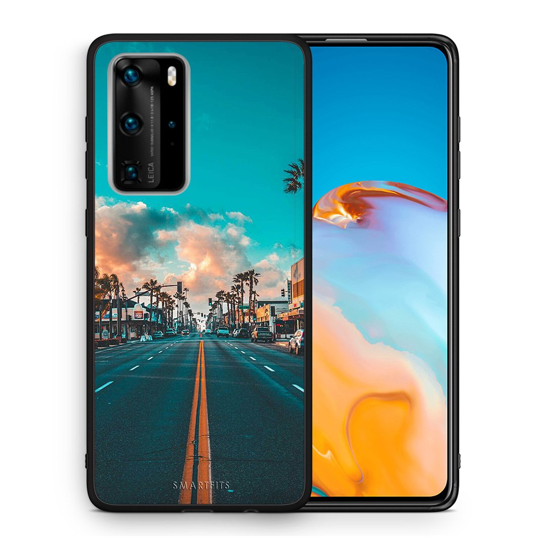 Θήκη Huawei P40 Pro City Landscape από τη Smartfits με σχέδιο στο πίσω μέρος και μαύρο περίβλημα | Huawei P40 Pro City Landscape case with colorful back and black bezels