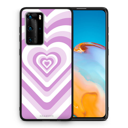 Θήκη Huawei P40 Pro Lilac Hearts από τη Smartfits με σχέδιο στο πίσω μέρος και μαύρο περίβλημα | Huawei P40 Pro Lilac Hearts case with colorful back and black bezels