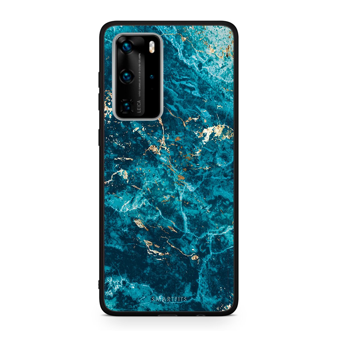Huawei P40 Pro Marble Blue θήκη από τη Smartfits με σχέδιο στο πίσω μέρος και μαύρο περίβλημα | Smartphone case with colorful back and black bezels by Smartfits