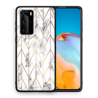 Thumbnail for Θήκη Huawei P40 Pro Gold Geometric Marble από τη Smartfits με σχέδιο στο πίσω μέρος και μαύρο περίβλημα | Huawei P40 Pro Gold Geometric Marble case with colorful back and black bezels