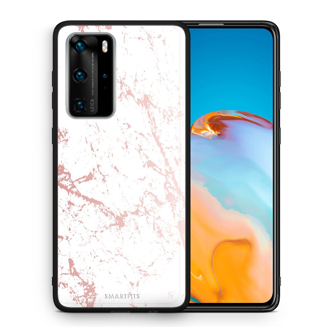 Θήκη Huawei P40 Pro Pink Splash Marble από τη Smartfits με σχέδιο στο πίσω μέρος και μαύρο περίβλημα | Huawei P40 Pro Pink Splash Marble case with colorful back and black bezels