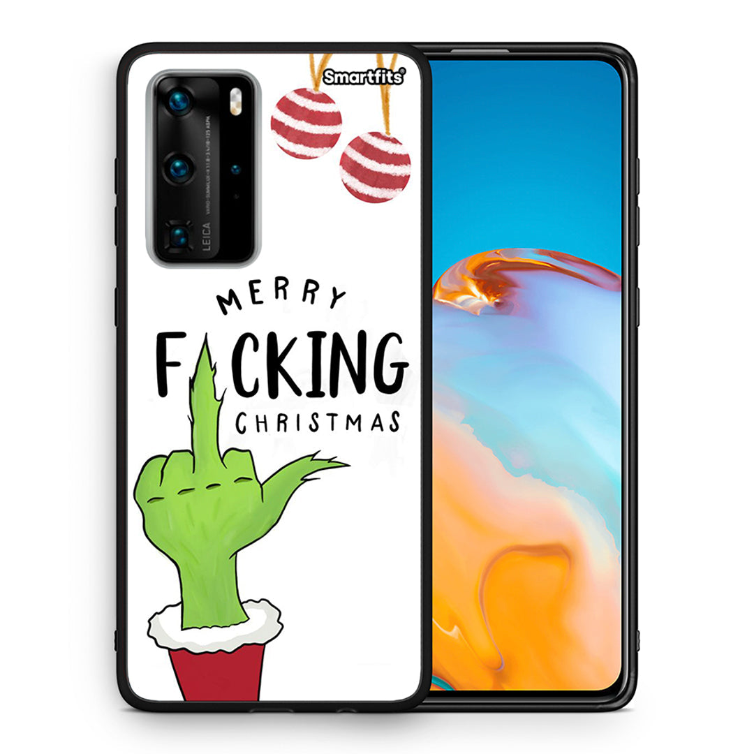 Θήκη Huawei P40 Pro Merry F Xmas από τη Smartfits με σχέδιο στο πίσω μέρος και μαύρο περίβλημα | Huawei P40 Pro Merry F Xmas case with colorful back and black bezels