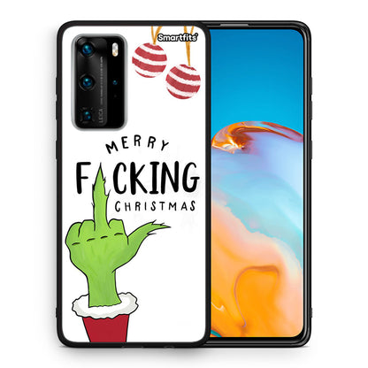 Θήκη Huawei P40 Pro Merry F Xmas από τη Smartfits με σχέδιο στο πίσω μέρος και μαύρο περίβλημα | Huawei P40 Pro Merry F Xmas case with colorful back and black bezels