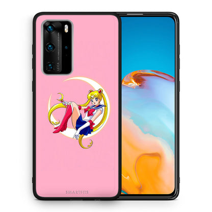 Θήκη Huawei P40 Pro Moon Girl από τη Smartfits με σχέδιο στο πίσω μέρος και μαύρο περίβλημα | Huawei P40 Pro Moon Girl case with colorful back and black bezels