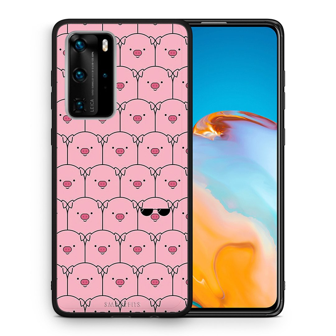 Θήκη Huawei P40 Pro Pig Glasses από τη Smartfits με σχέδιο στο πίσω μέρος και μαύρο περίβλημα | Huawei P40 Pro Pig Glasses case with colorful back and black bezels