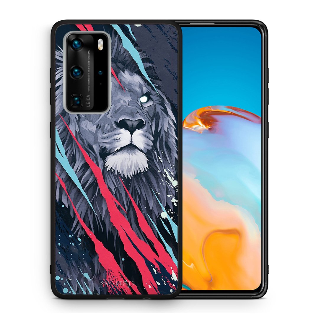 Θήκη Huawei P40 Pro Lion Designer PopArt από τη Smartfits με σχέδιο στο πίσω μέρος και μαύρο περίβλημα | Huawei P40 Pro Lion Designer PopArt case with colorful back and black bezels