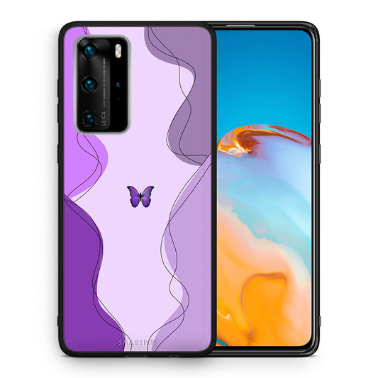 Θήκη Αγίου Βαλεντίνου Huawei P40 Pro Purple Mariposa από τη Smartfits με σχέδιο στο πίσω μέρος και μαύρο περίβλημα | Huawei P40 Pro Purple Mariposa case with colorful back and black bezels