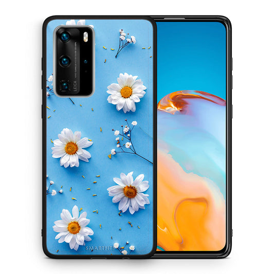 Θήκη Huawei P40 Pro Real Daisies από τη Smartfits με σχέδιο στο πίσω μέρος και μαύρο περίβλημα | Huawei P40 Pro Real Daisies case with colorful back and black bezels