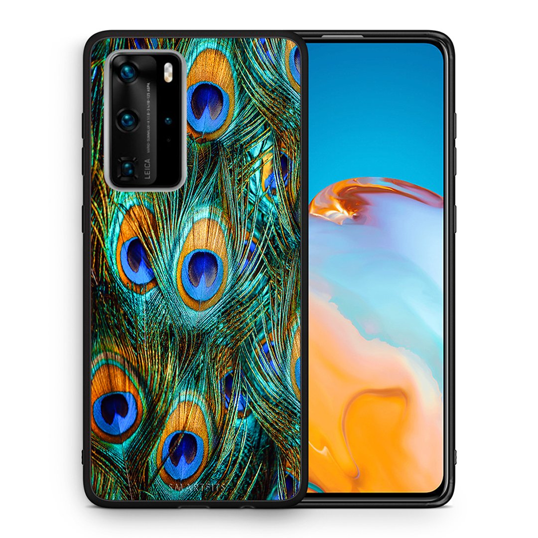 Θήκη Huawei P40 Pro Real Peacock Feathers από τη Smartfits με σχέδιο στο πίσω μέρος και μαύρο περίβλημα | Huawei P40 Pro Real Peacock Feathers case with colorful back and black bezels