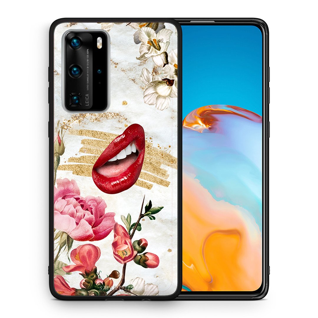 Θήκη Huawei P40 Pro Red Lips από τη Smartfits με σχέδιο στο πίσω μέρος και μαύρο περίβλημα | Huawei P40 Pro Red Lips case with colorful back and black bezels