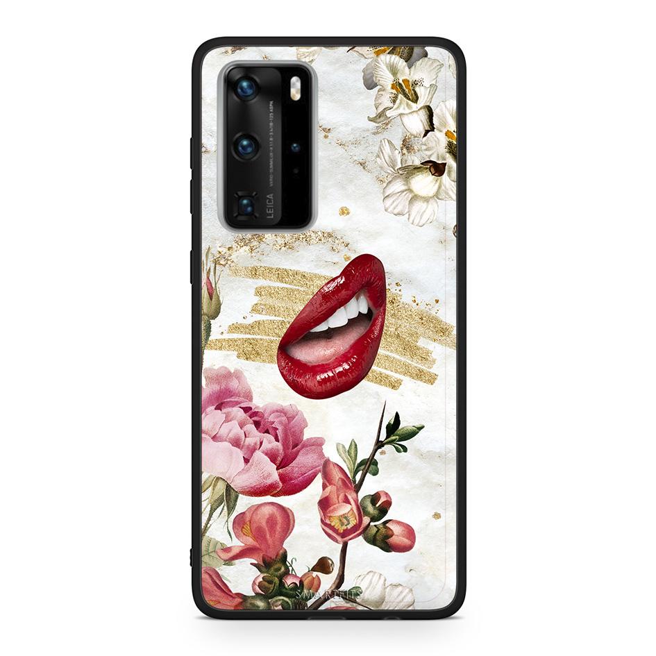 Huawei P40 Pro Red Lips θήκη από τη Smartfits με σχέδιο στο πίσω μέρος και μαύρο περίβλημα | Smartphone case with colorful back and black bezels by Smartfits