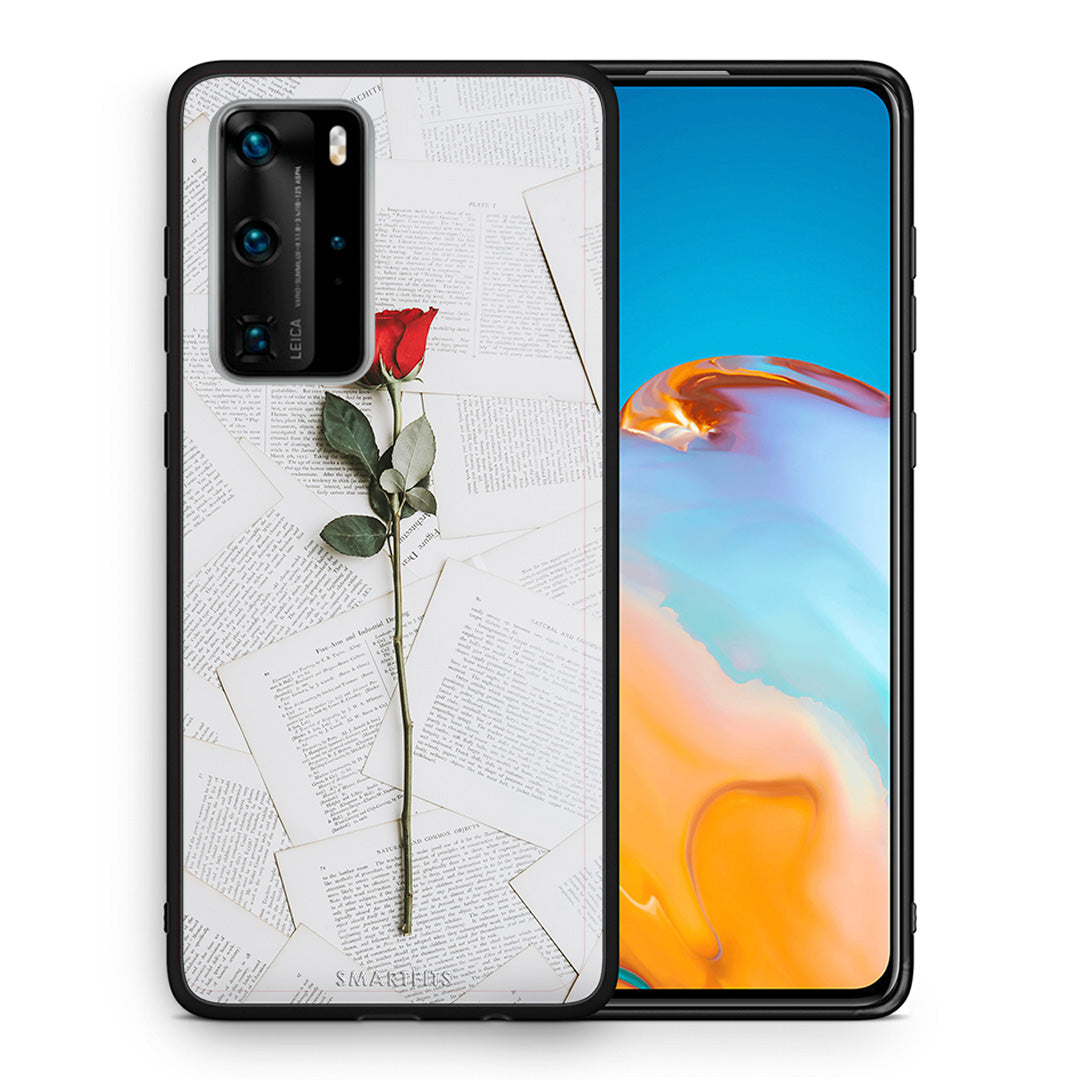 Θήκη Huawei P40 Pro Red Rose από τη Smartfits με σχέδιο στο πίσω μέρος και μαύρο περίβλημα | Huawei P40 Pro Red Rose case with colorful back and black bezels