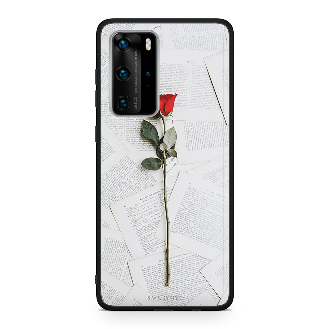 Huawei P40 Pro Red Rose θήκη από τη Smartfits με σχέδιο στο πίσω μέρος και μαύρο περίβλημα | Smartphone case with colorful back and black bezels by Smartfits