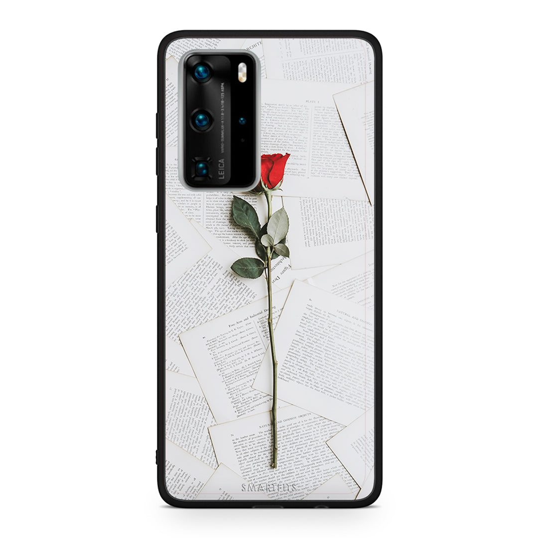 Huawei P40 Pro Red Rose θήκη από τη Smartfits με σχέδιο στο πίσω μέρος και μαύρο περίβλημα | Smartphone case with colorful back and black bezels by Smartfits