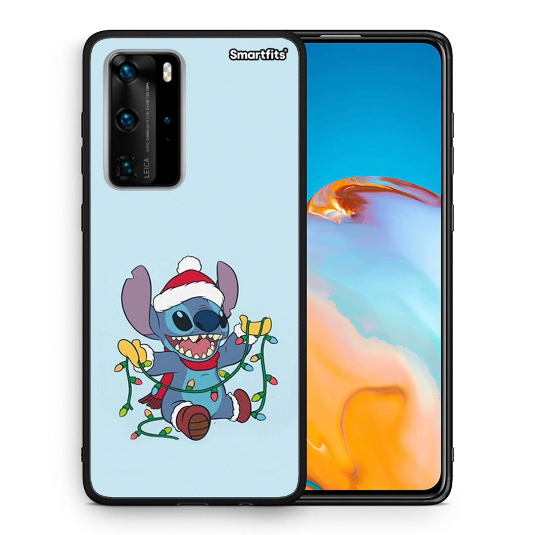 Θήκη Huawei P40 Pro Santa Stich από τη Smartfits με σχέδιο στο πίσω μέρος και μαύρο περίβλημα | Huawei P40 Pro Santa Stich case with colorful back and black bezels