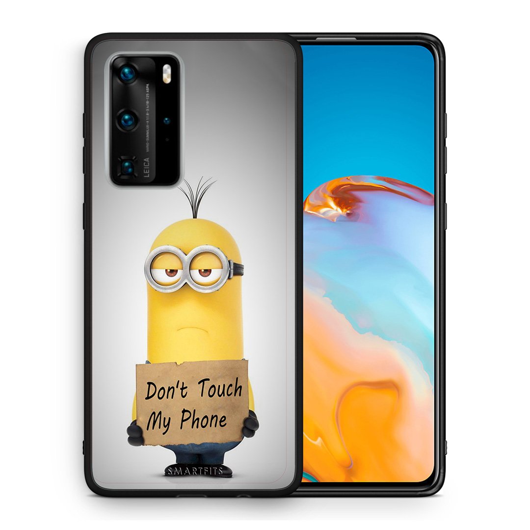 Θήκη Huawei P40 Pro Minion Text από τη Smartfits με σχέδιο στο πίσω μέρος και μαύρο περίβλημα | Huawei P40 Pro Minion Text case with colorful back and black bezels