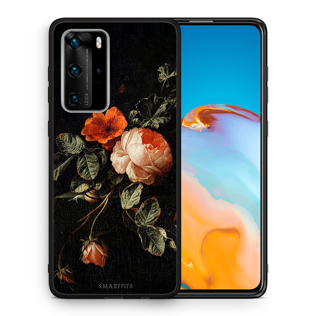 Θήκη Huawei P40 Pro Vintage Roses από τη Smartfits με σχέδιο στο πίσω μέρος και μαύρο περίβλημα | Huawei P40 Pro Vintage Roses case with colorful back and black bezels